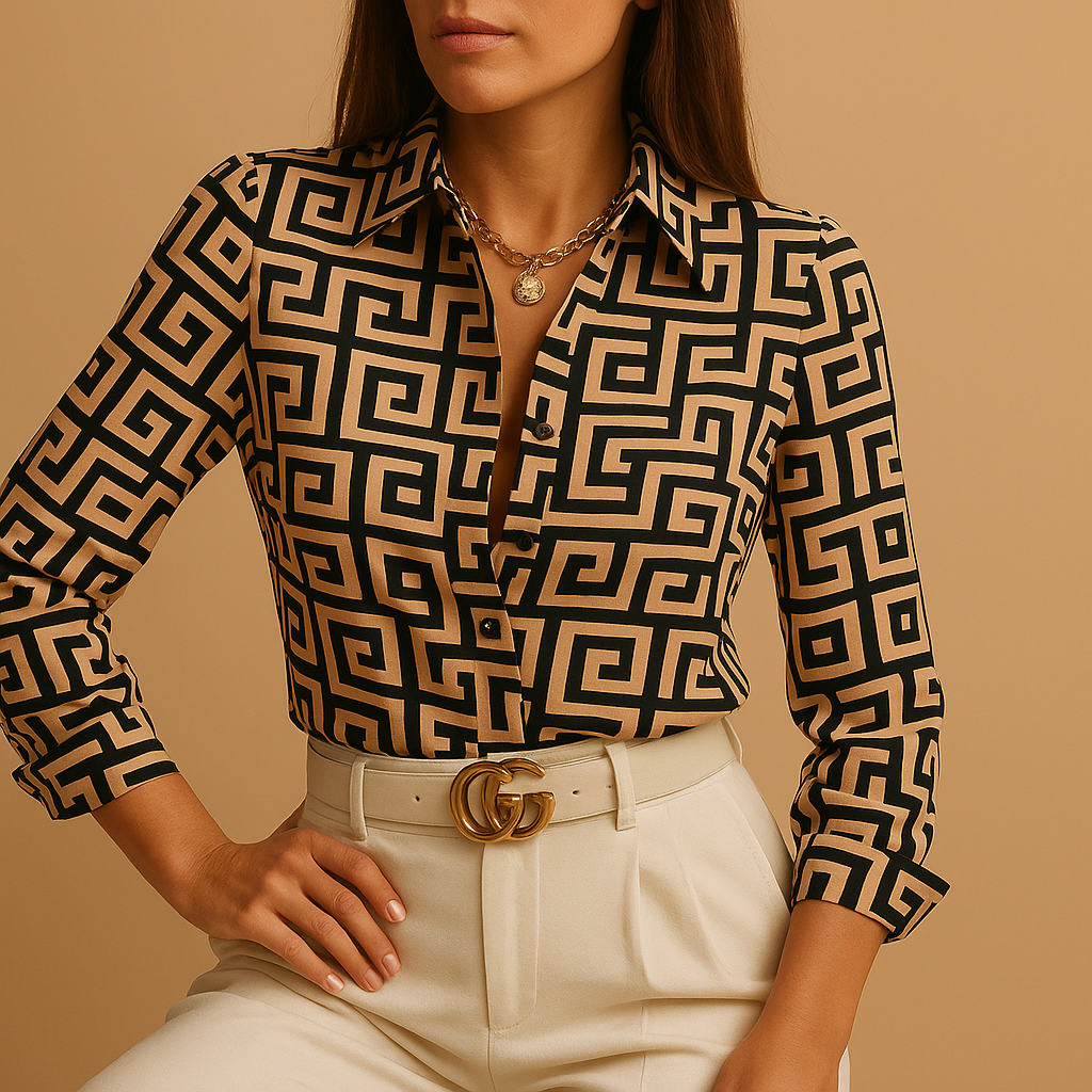 Bold print lightweight blouse for women with flattering fit, ideal for office wear, casual outfits and special occasions.