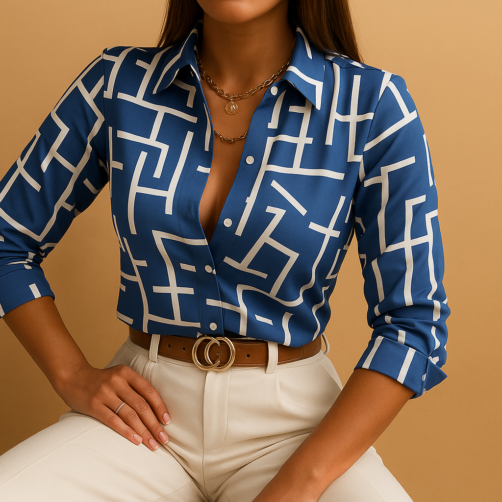 Bold print lightweight blouse for women with flattering fit, ideal for office wear, casual outfits and special occasions.