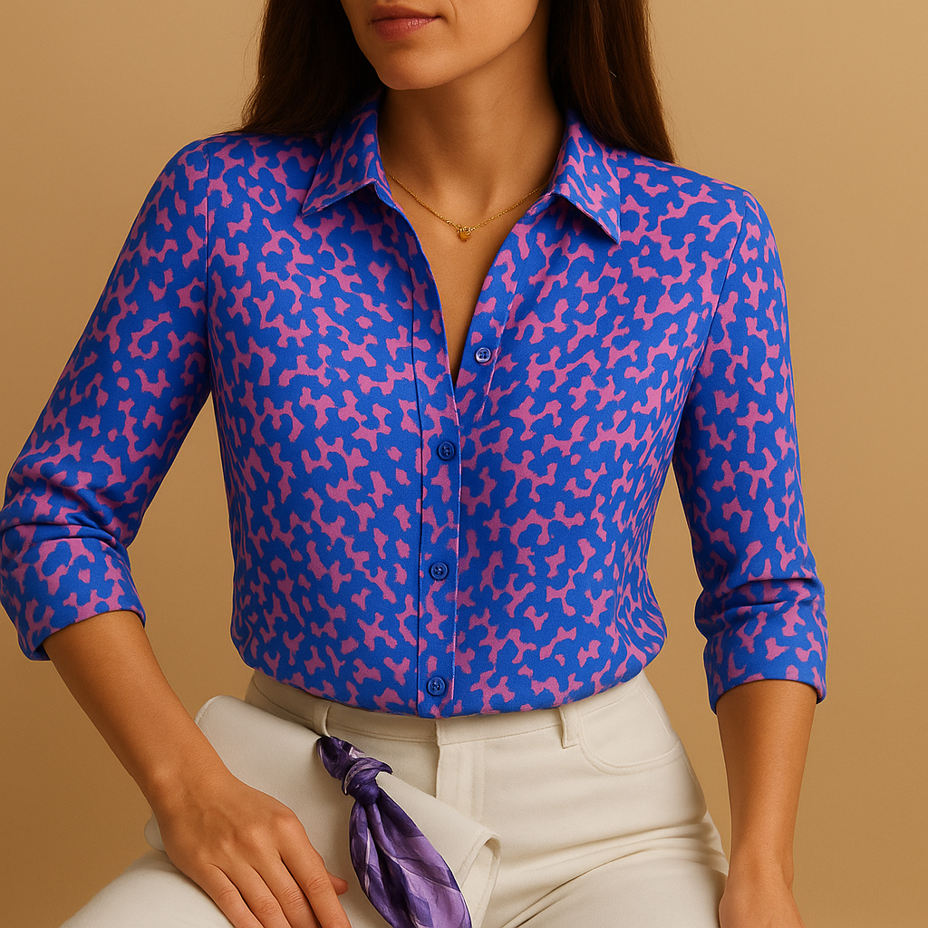 Bold print lightweight blouse for women with flattering fit, ideal for office wear, casual outfits and special occasions.