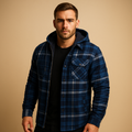 Men’s bomber jacket with hood, warm lining, and wind-resistant design, suitable for winter days, casual outings, and everyday wear.