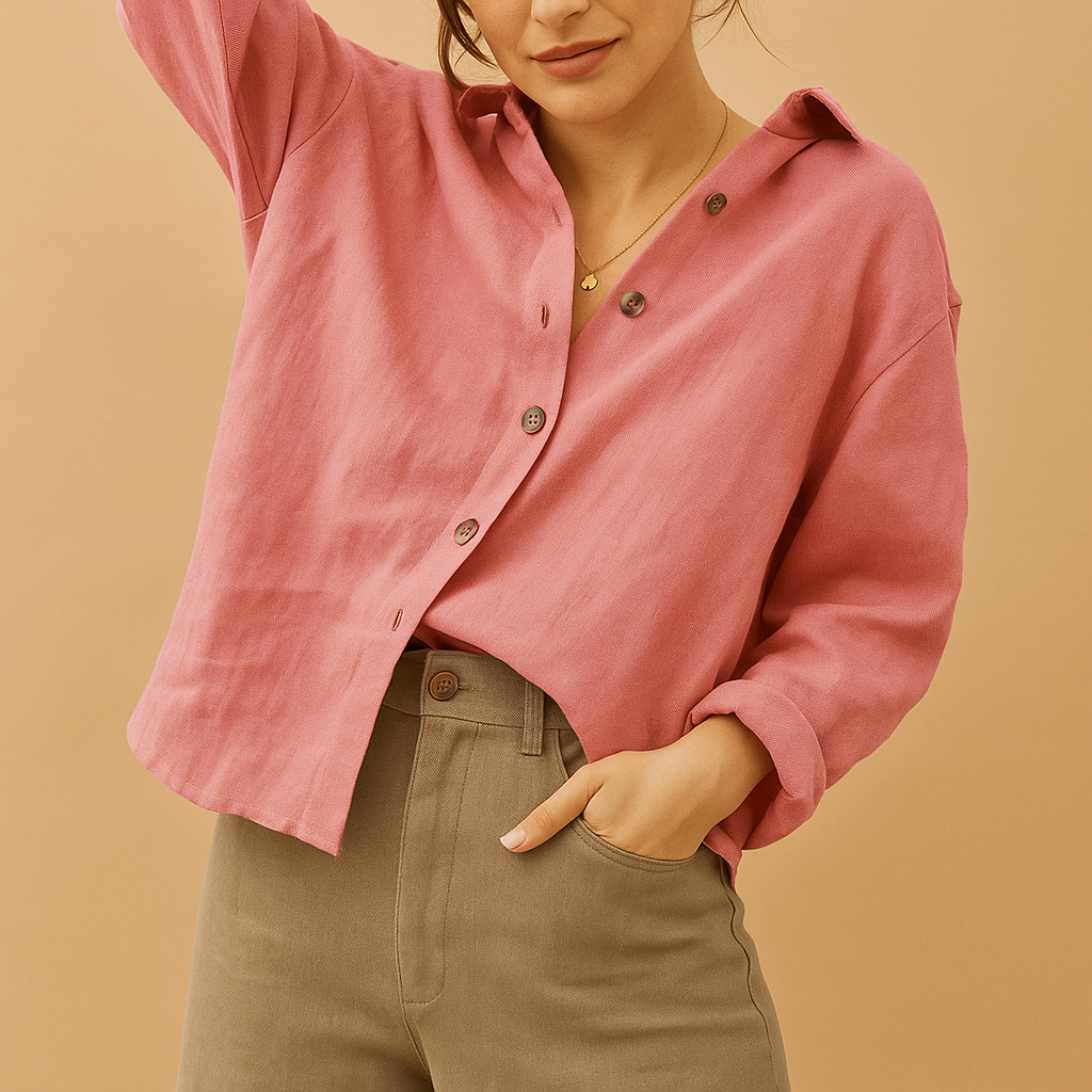 Women’s casual cotton classic blouse with feminine tailored fit in black, gray, khaki, pink, or white, suitable for daily and office wear.