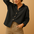 Women’s casual cotton classic blouse with feminine tailored fit in black, gray, khaki, pink, or white, suitable for daily and office wear.