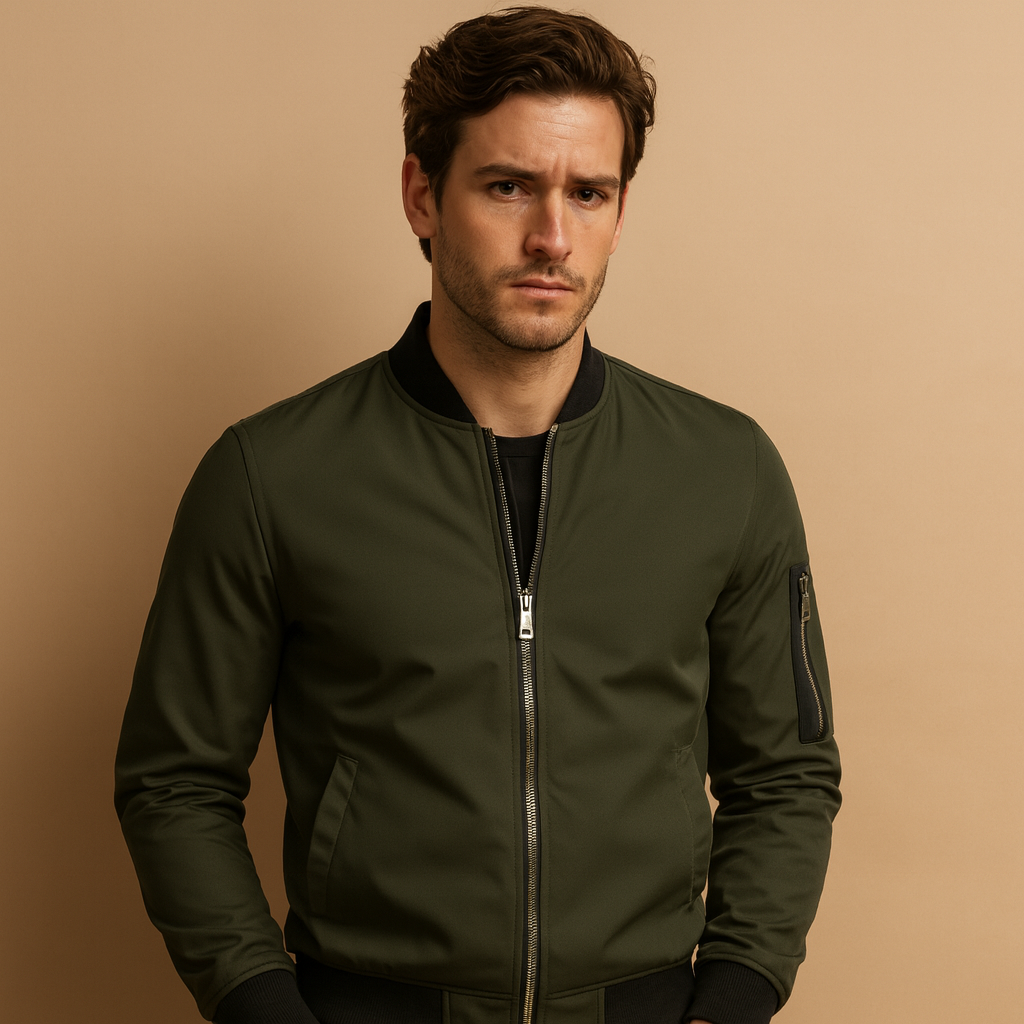 Men’s classic bomber jacket with zip closure and lightweight design, suitable for casual outfits, daily wear, and all seasons.