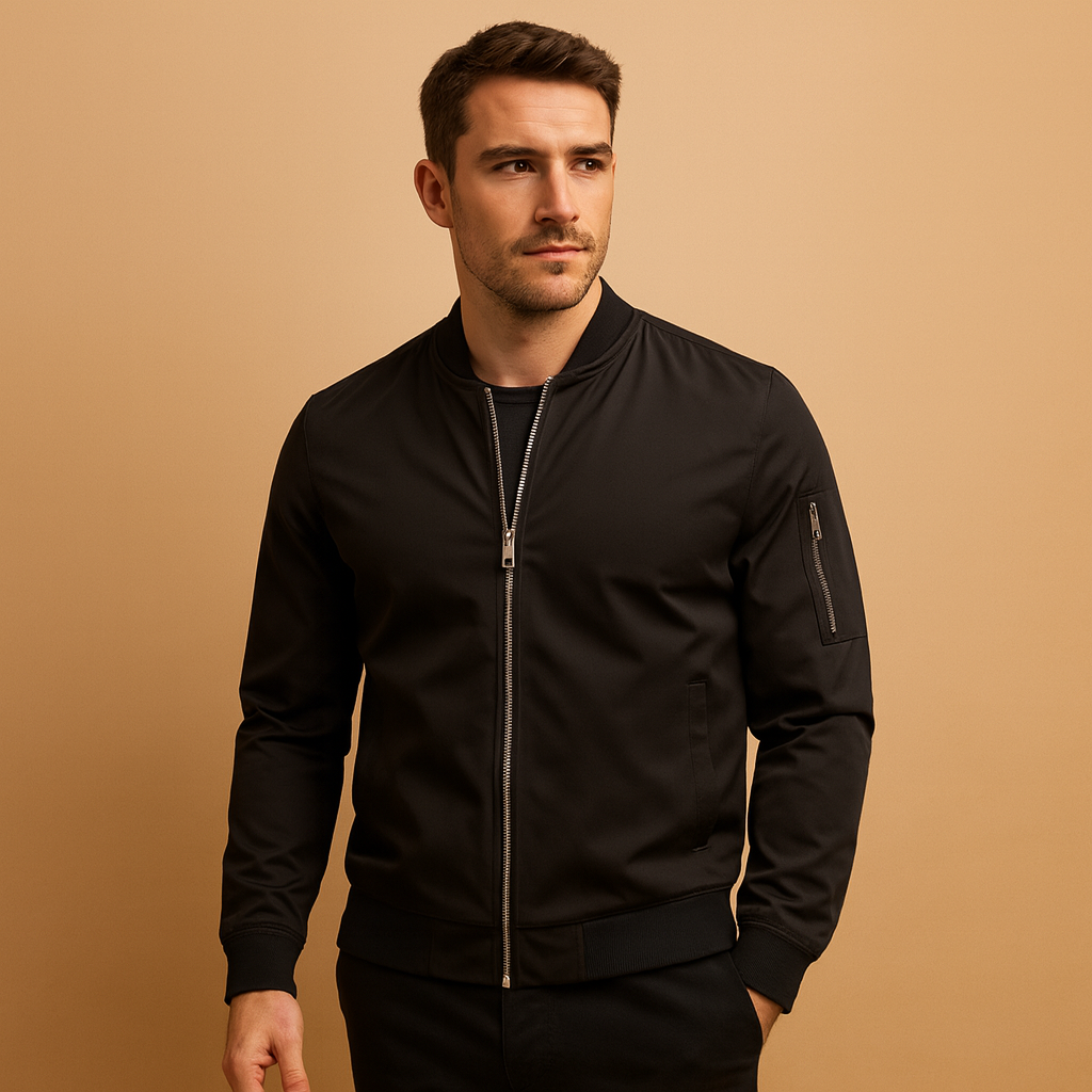 Men’s classic bomber jacket with zip closure and lightweight design, suitable for casual outfits, daily wear, and all seasons.