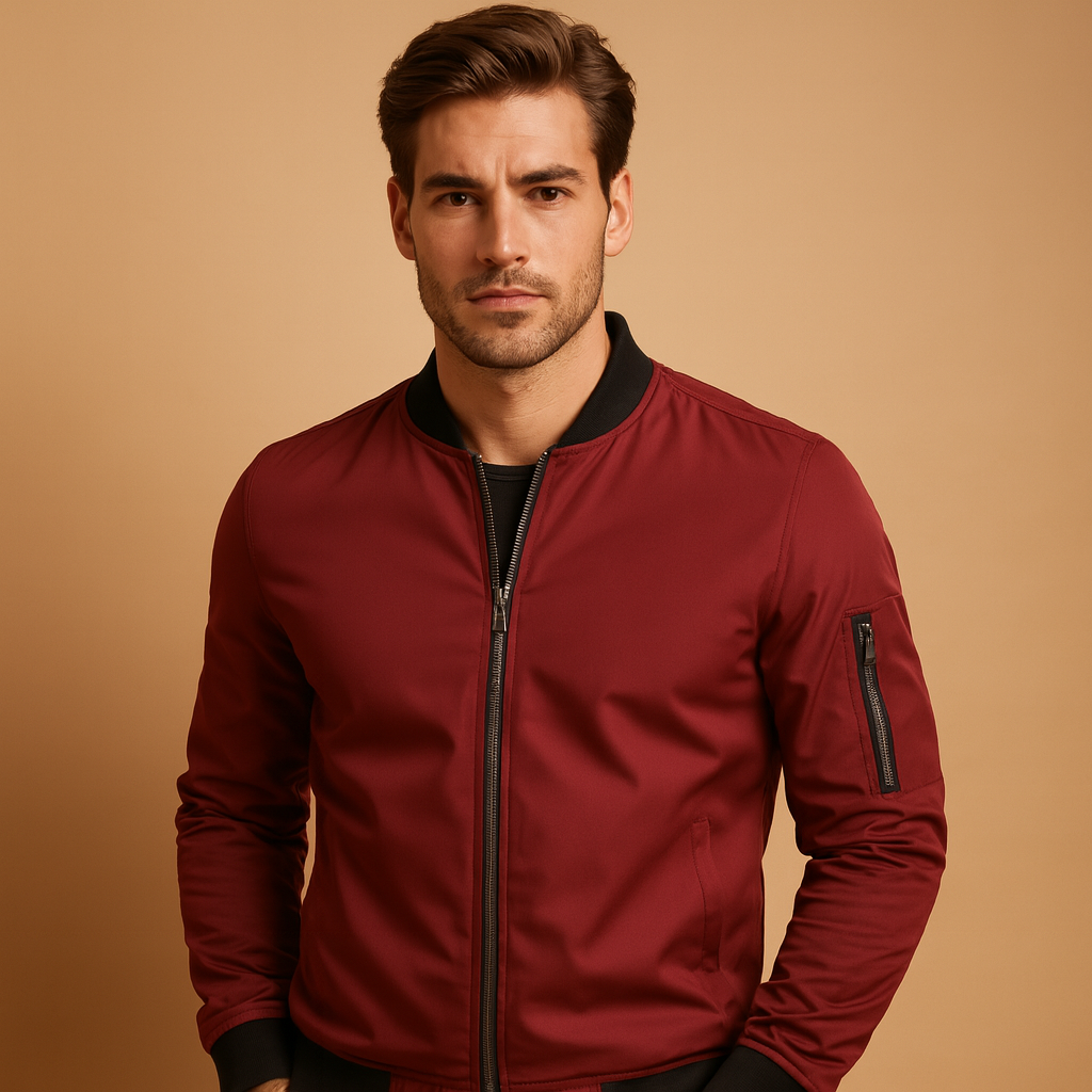 Men’s classic bomber jacket with zip closure and lightweight design, suitable for casual outfits, daily wear, and all seasons.