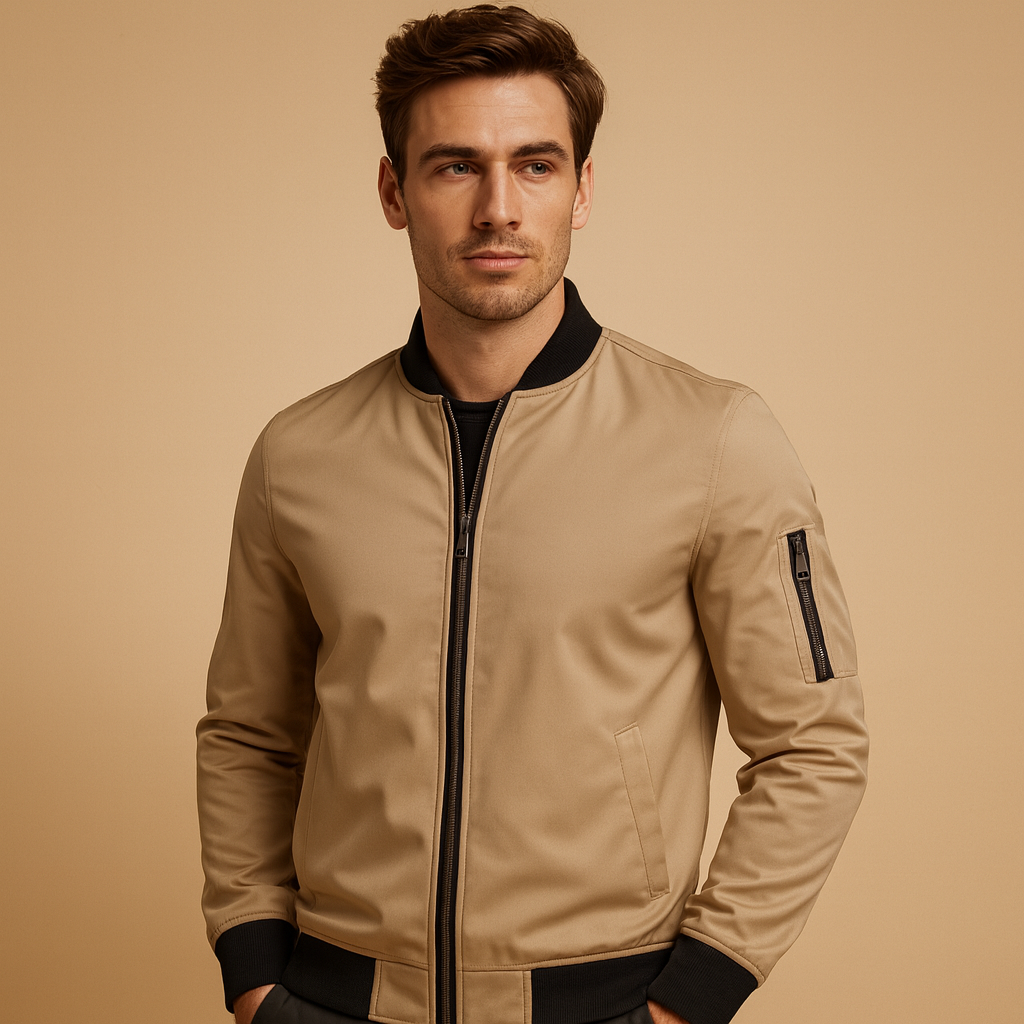 Men’s classic bomber jacket with zip closure and lightweight design, suitable for casual outfits, daily wear, and all seasons.