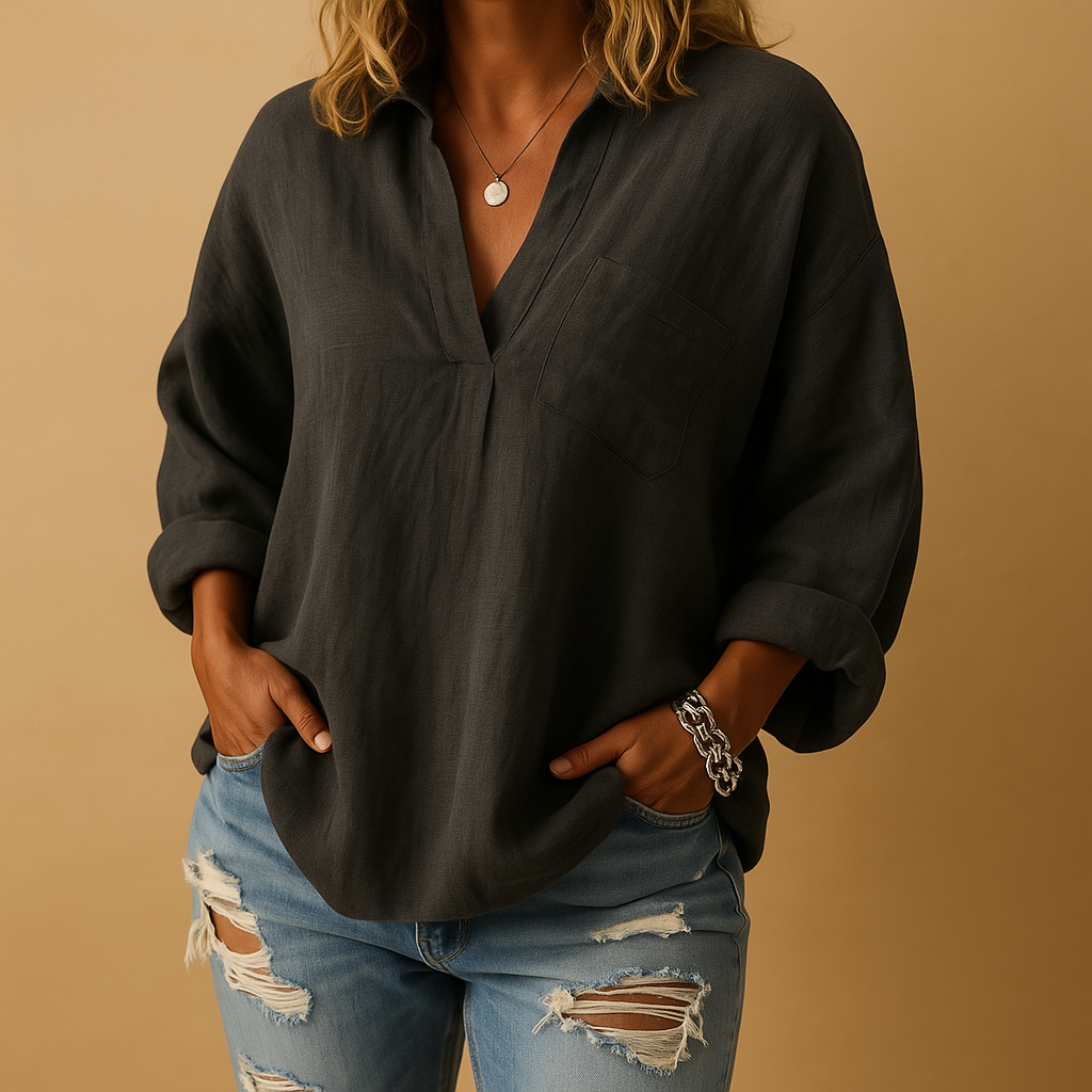 Classic elegant blouse for women with flattering fit in neutral colors, ideal for office wear, brunch and everyday outfits.