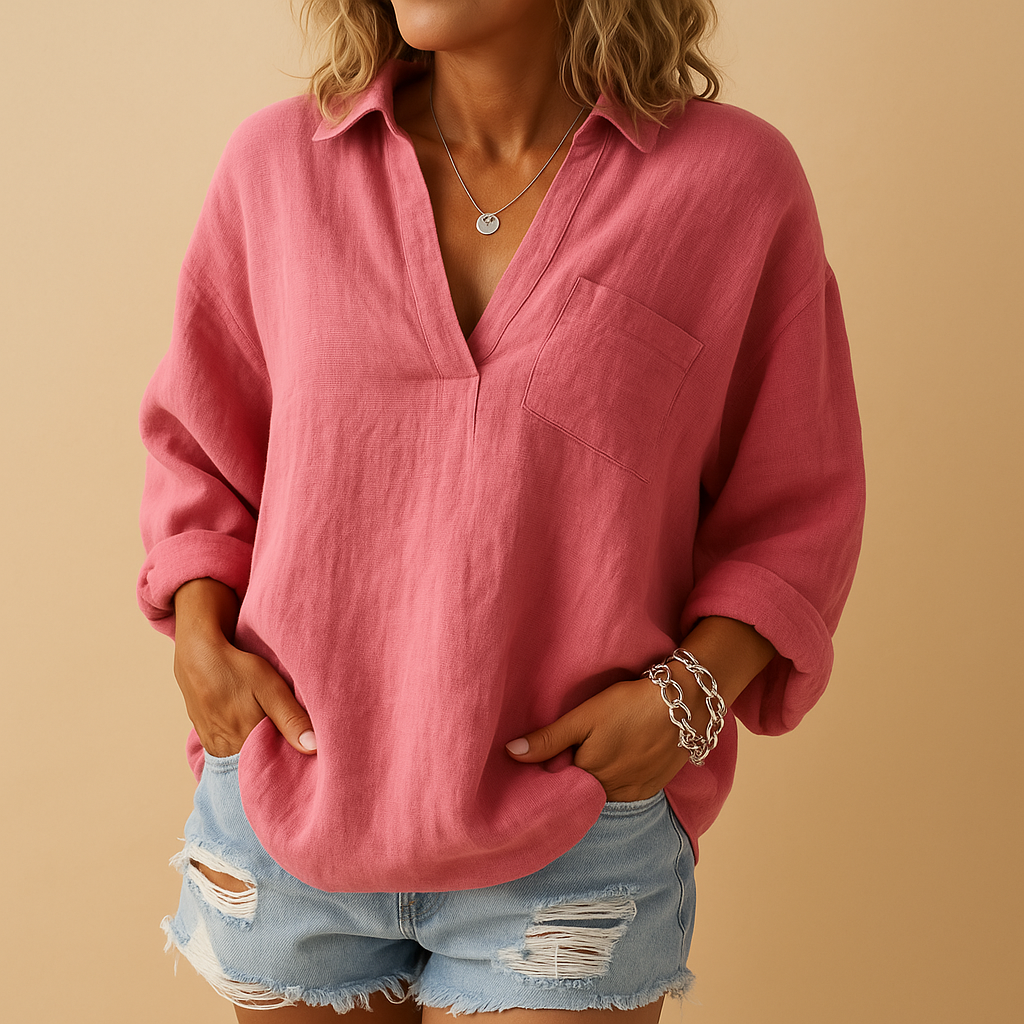Classic elegant blouse for women with flattering fit in neutral colors, ideal for office wear, brunch and everyday outfits.