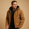 Classic hooded zip-up sweatshirt for men with a soft inner lining, relaxed fit, and adjustable hood, ideal for everyday wear in cool seasons.