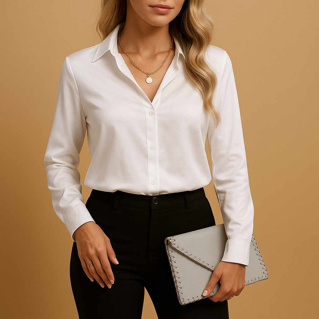 Women’s classic lightweight blouse with tailored fit and elegant design, ideal for office wear, formal occasions, and everyday outfits.