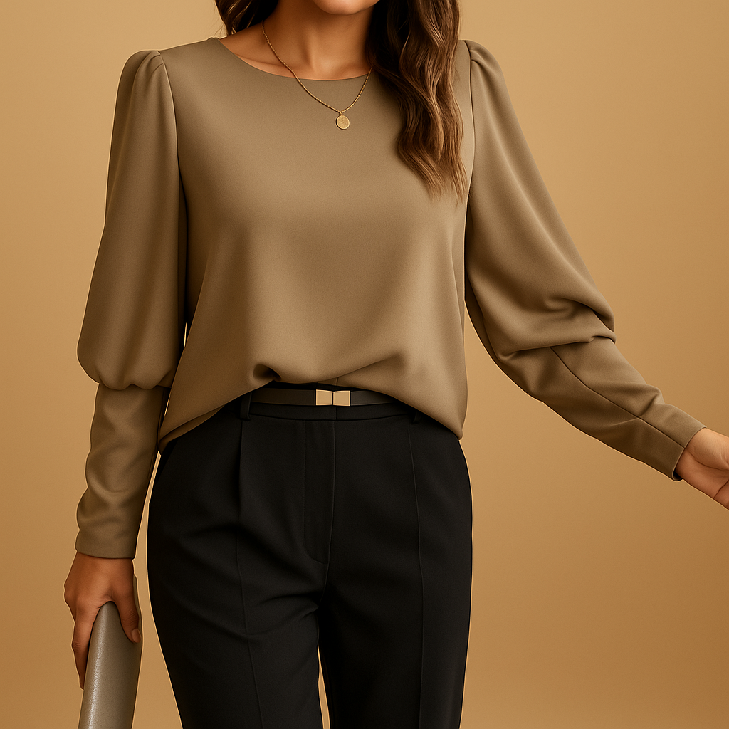 Women’s classic long sleeve blouse in autumn shades, lightweight and breathable, perfect for office wear, casual outings, and formal occasions.