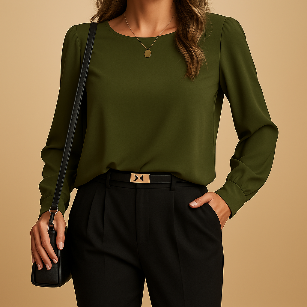 Women’s classic long sleeve blouse in autumn shades, lightweight and breathable, perfect for office wear, casual outings, and formal occasions.