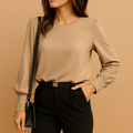 Women’s classic long sleeve blouse in autumn shades, lightweight and breathable, perfect for office wear, casual outings, and formal occasions.