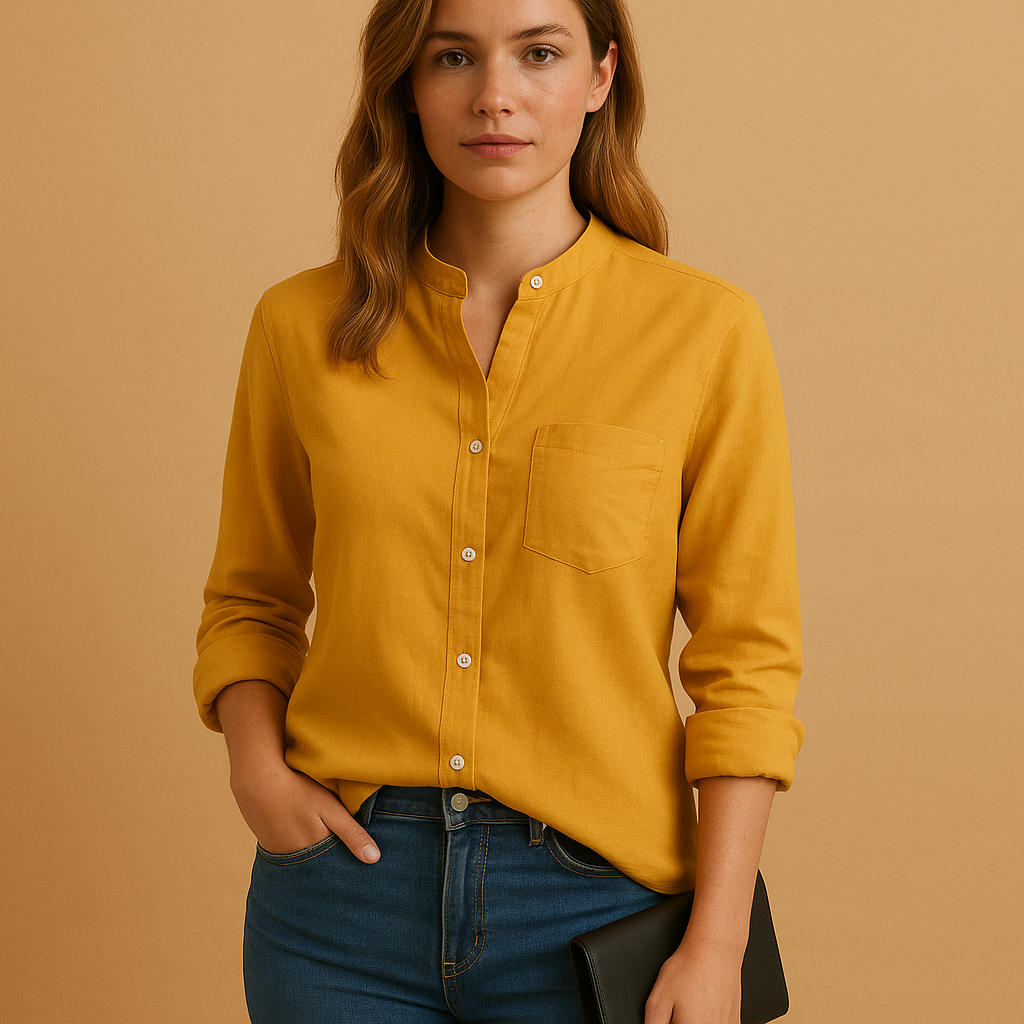 Women’s classic long sleeve button down shirt with tailored fit and collar, perfect for office wear and smart casual outfits.