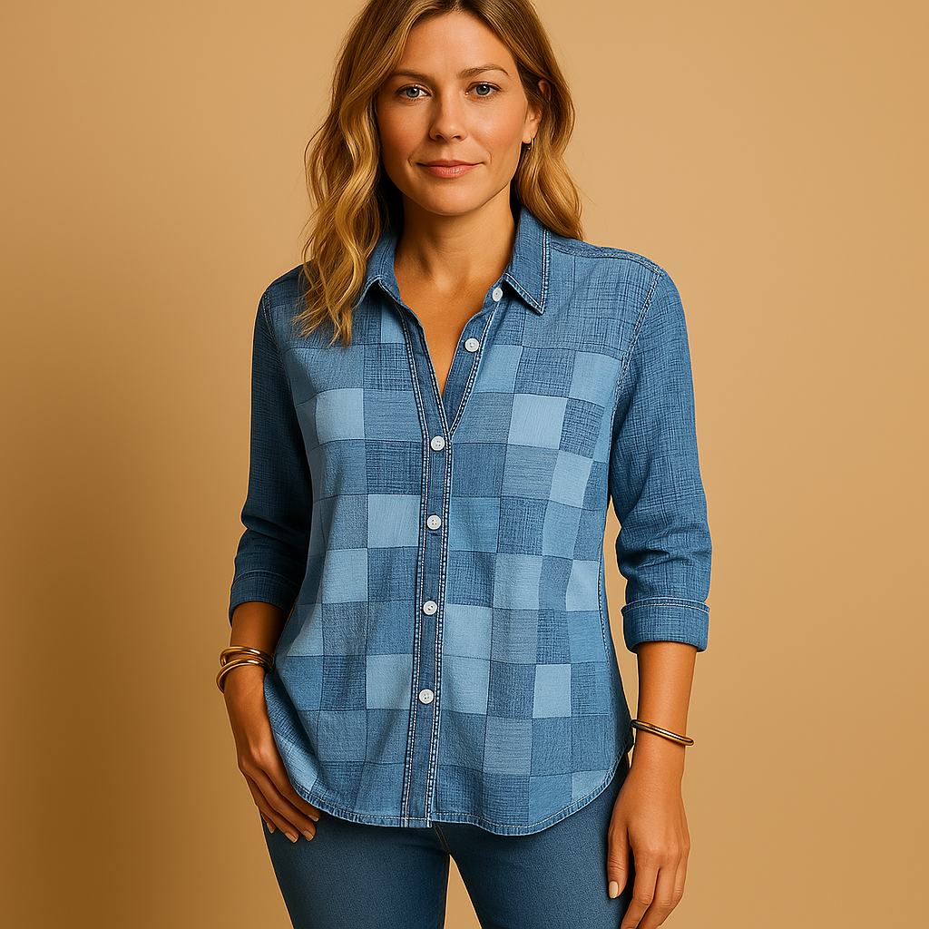 Women’s classic plaid breathable blouse with relaxed fit and elegant design, suitable for everyday outfits and semi-formal occasions.