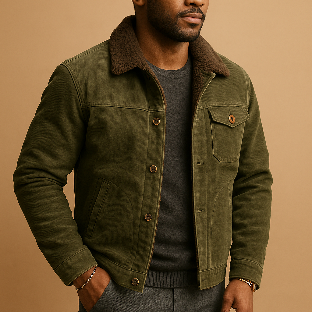 Corduroy jacket for men with a slim modern fit, soft texture, and versatile design suitable for casual and formal outfits.