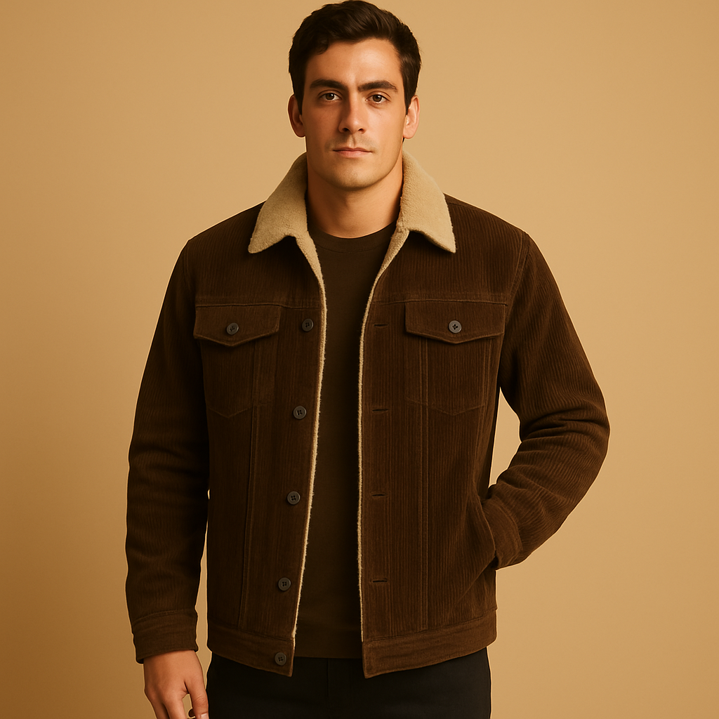 Corduroy jacket for men with a slim modern fit, soft texture, and versatile design suitable for casual and formal outfits.