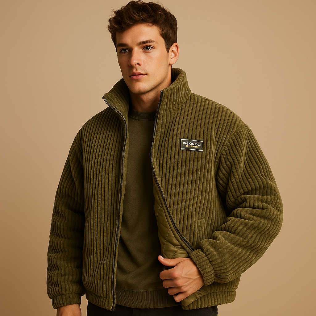 Men’s corduroy jacket with a warm lining and comfortable fit, suitable for cold days, casual outfits, and everyday wear.