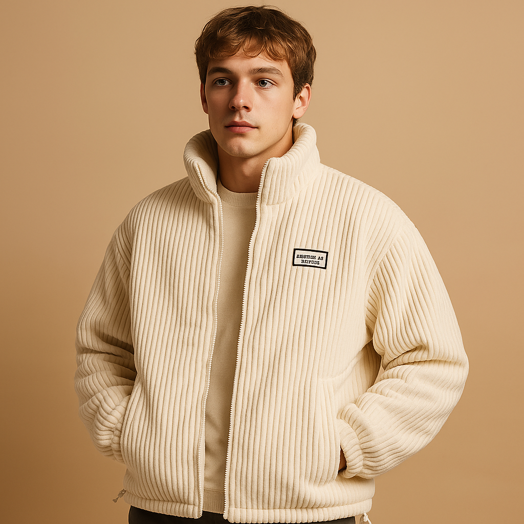 Men’s corduroy jacket with a warm lining and comfortable fit, suitable for cold days, casual outfits, and everyday wear.