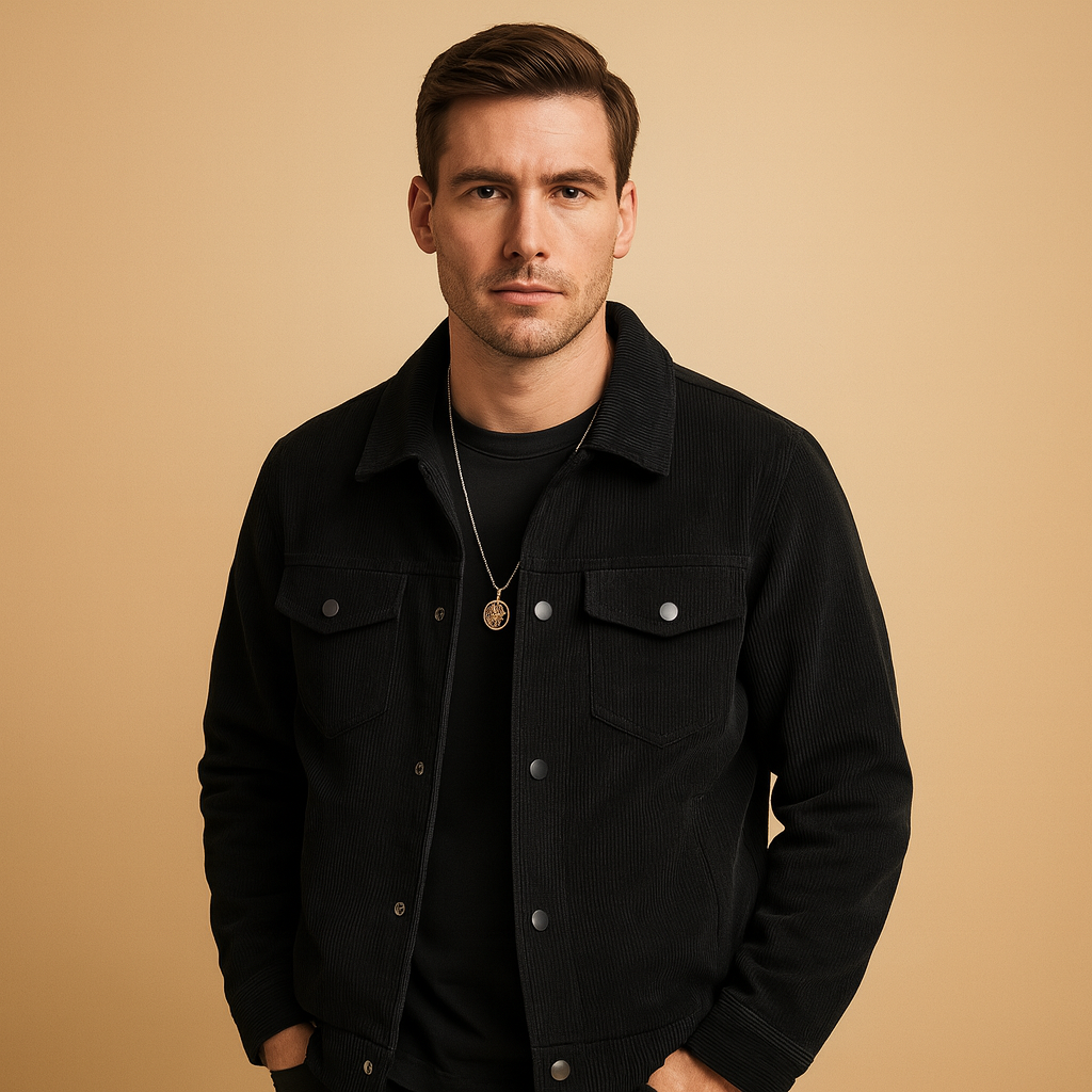 Men’s corduroy jacket with a relaxed fit and versatile design, suitable for everyday wear, casual outings, and multiple seasons.