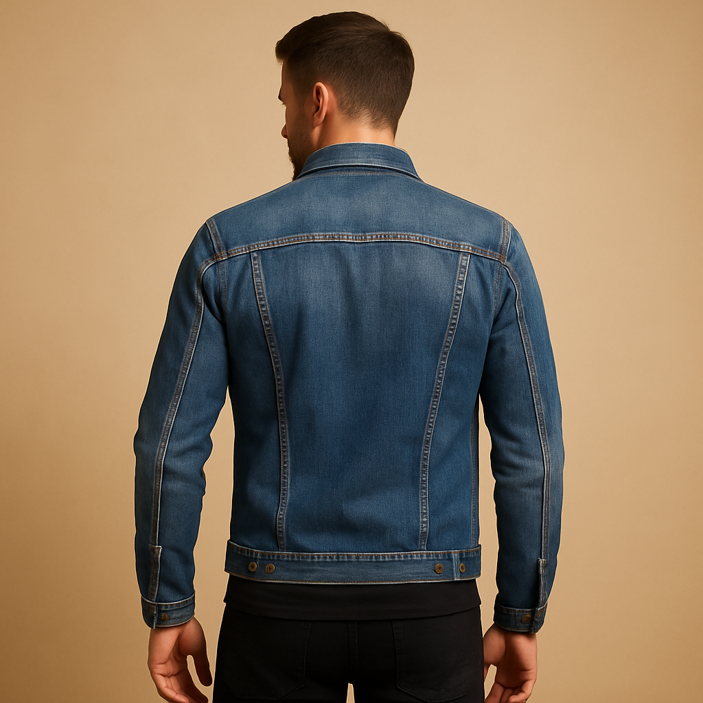 Men’s denim jacket with button closure and front pockets, suitable for daily wear and casual occasions, easy to combine with jeans or chinos.