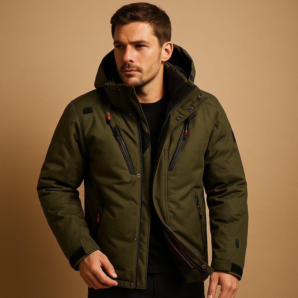 Men’s down parka with removable hood and regular fit, suitable for daily winter wear and outdoor cold weather activities.