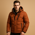 Men’s down parka with removable hood and regular fit, suitable for daily winter wear and outdoor cold weather activities.