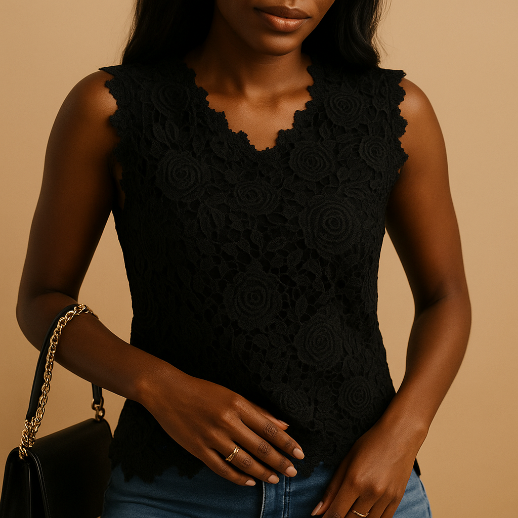 Elegant lace blouse with round neck for women in white, black, pink, red and blue, ideal for office wear, casual outfits and semi-formal occasions.