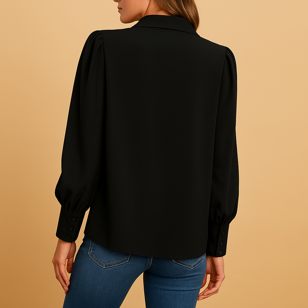Elegant lantern sleeve blouse for women with shirt collar and button closure, perfect for office wear and stylish everyday outfits.