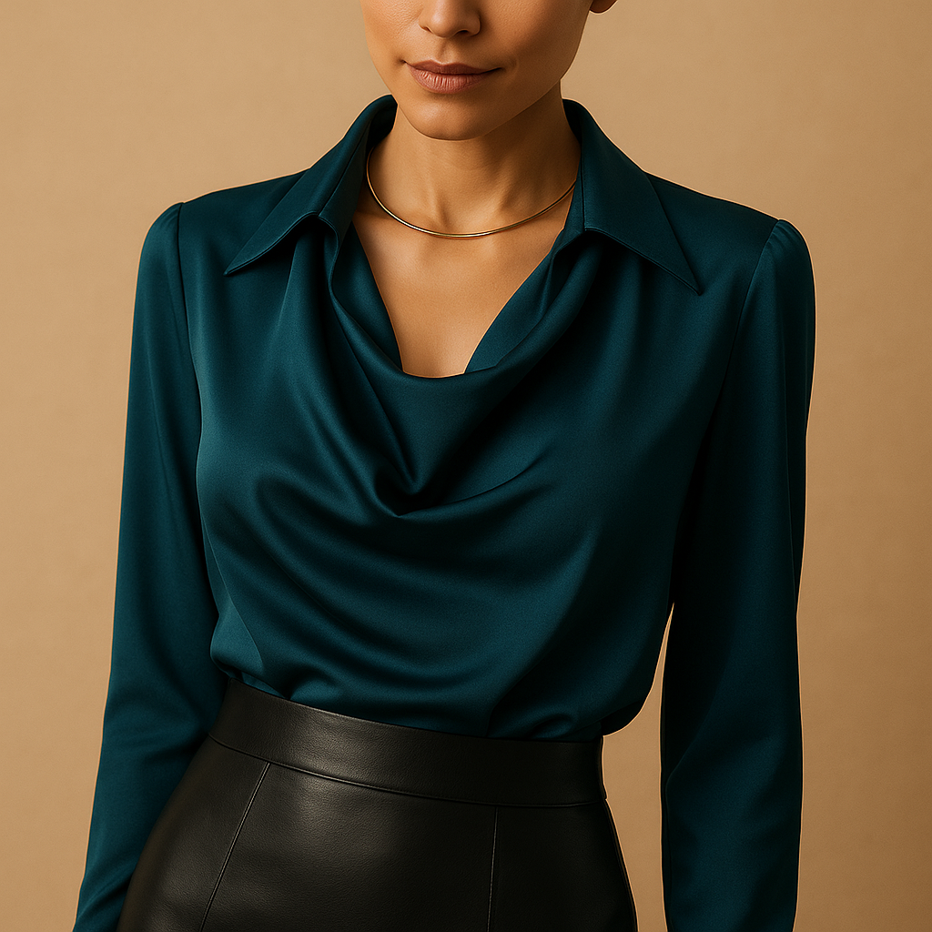 Women’s elegant long sleeve tailored blouse in lightweight breathable fabric, ideal for office wear, formal occasions, and everyday style.