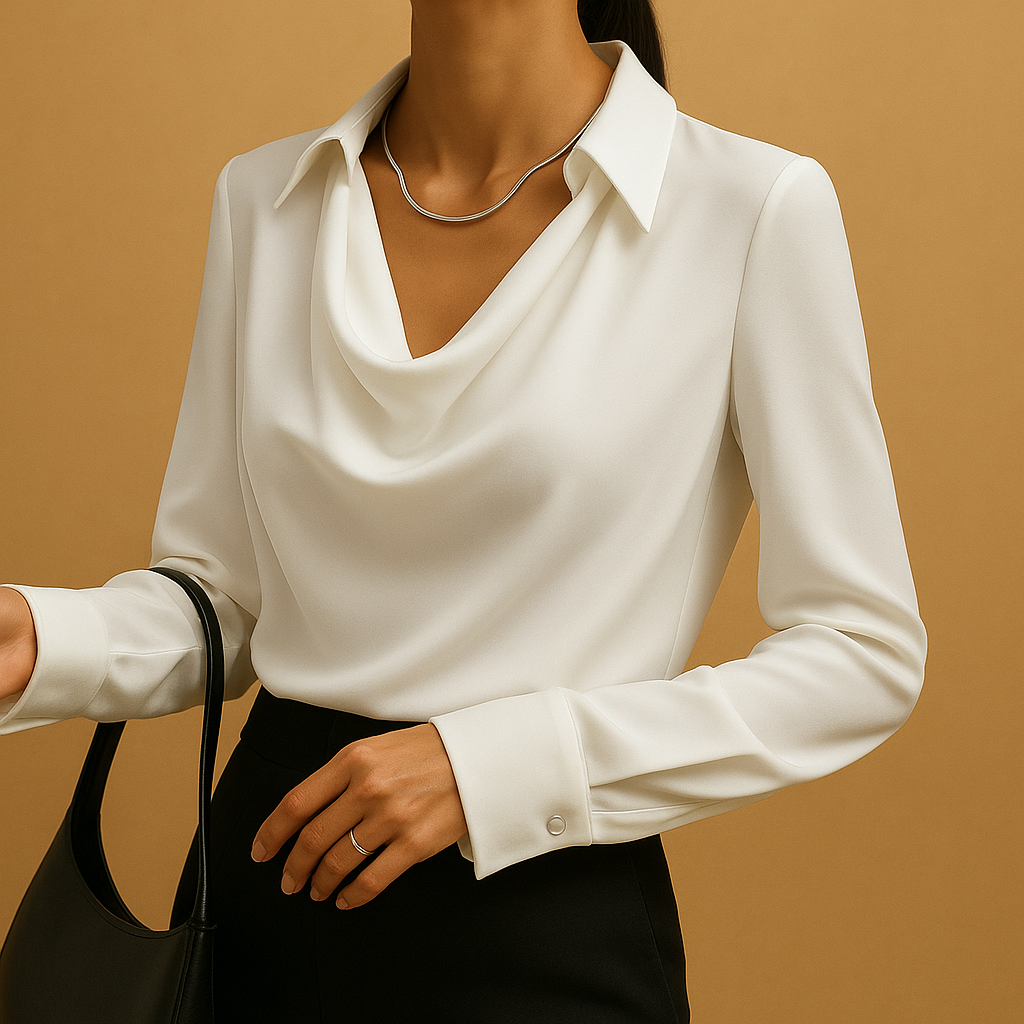 Women’s elegant long sleeve tailored blouse in lightweight breathable fabric, ideal for office wear, formal occasions, and everyday style.
