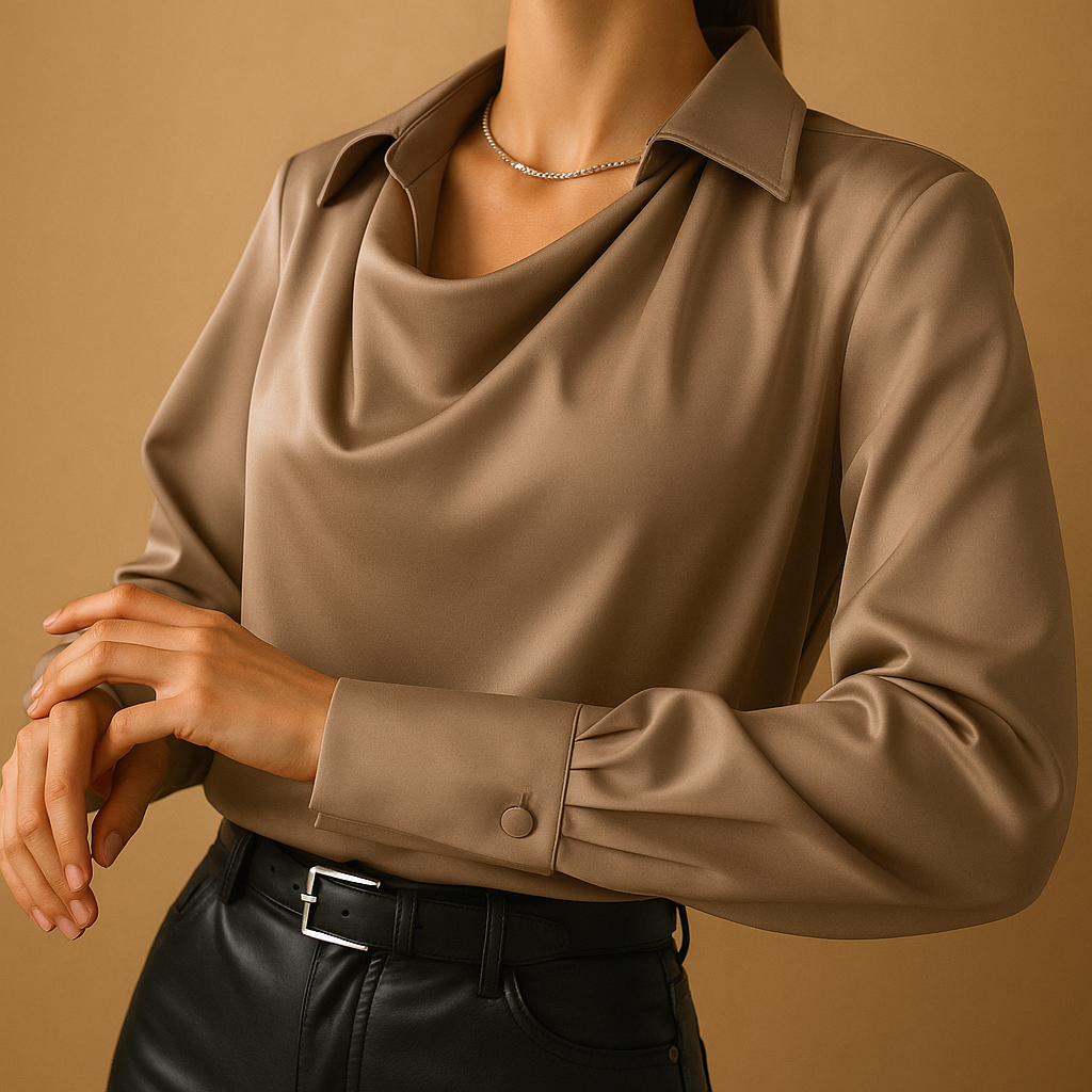 Women’s elegant long sleeve tailored blouse in lightweight breathable fabric, ideal for office wear, formal occasions, and everyday style.