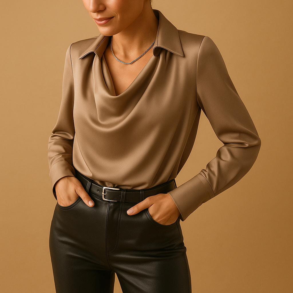 Women’s elegant long sleeve tailored blouse in lightweight breathable fabric, ideal for office wear, formal occasions, and everyday style.