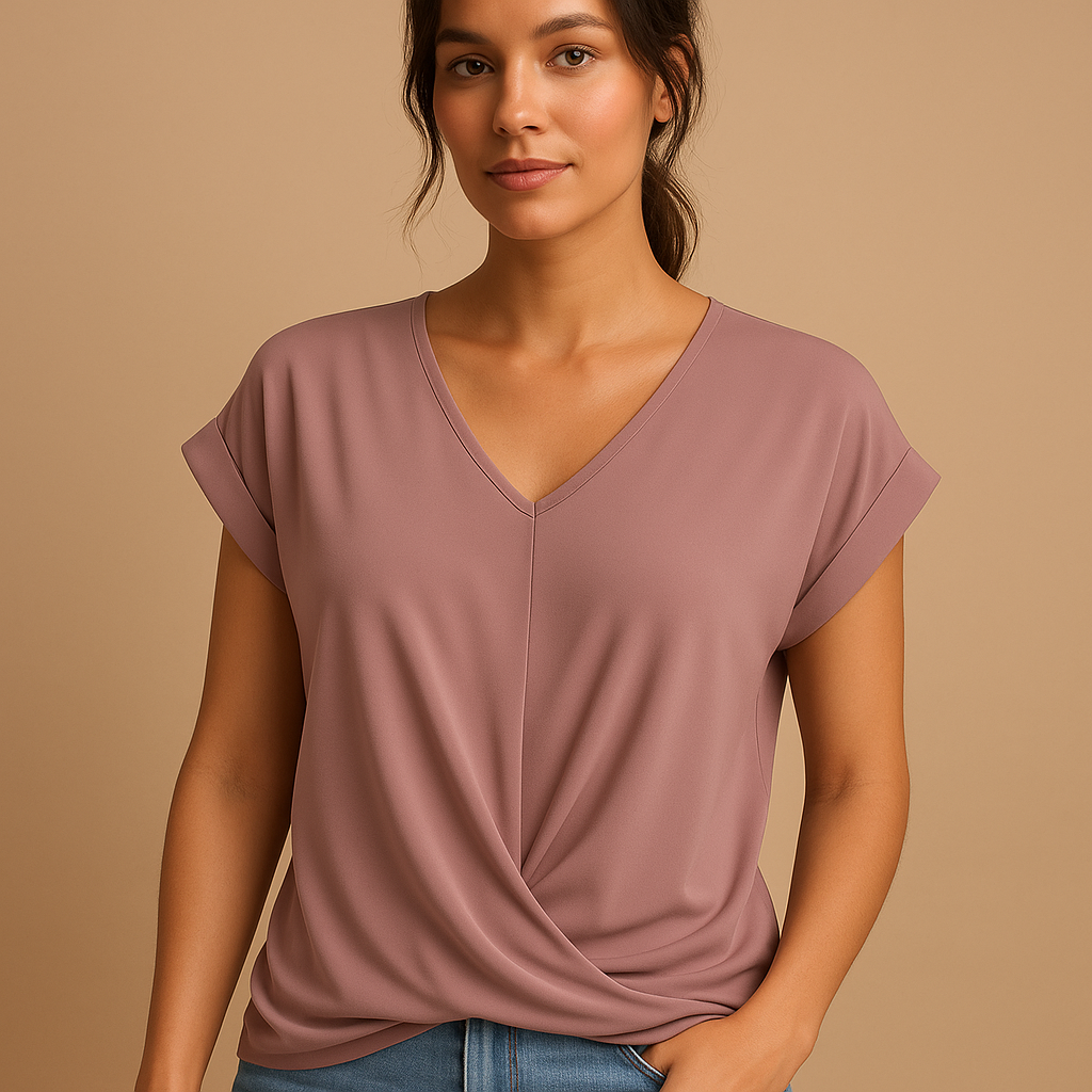 Women’s elegant V-neck blouse with tailored fit and lightweight design, ideal for office wear, casual outings, and versatile styling.