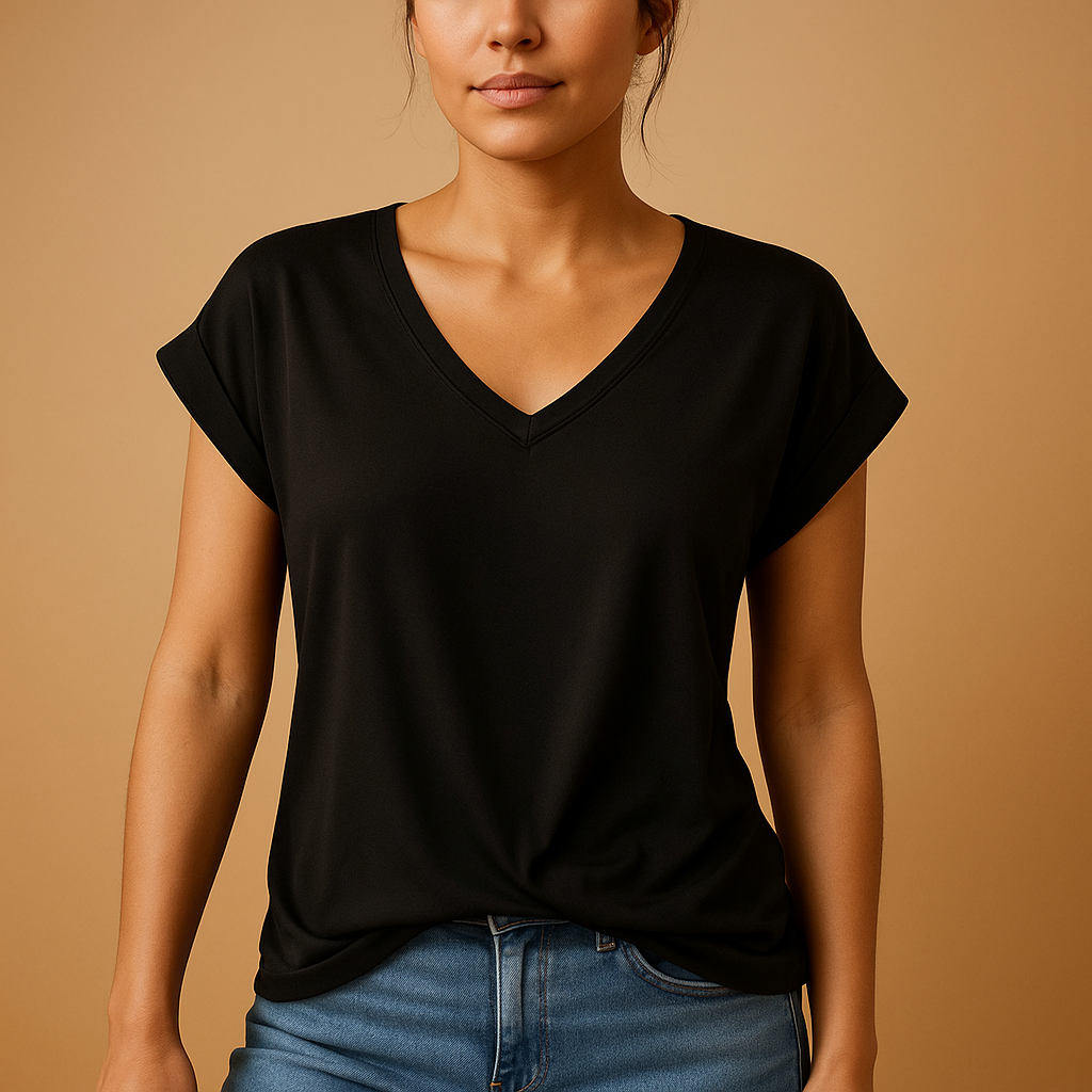 Women’s elegant V-neck blouse with tailored fit and lightweight design, ideal for office wear, casual outings, and versatile styling.