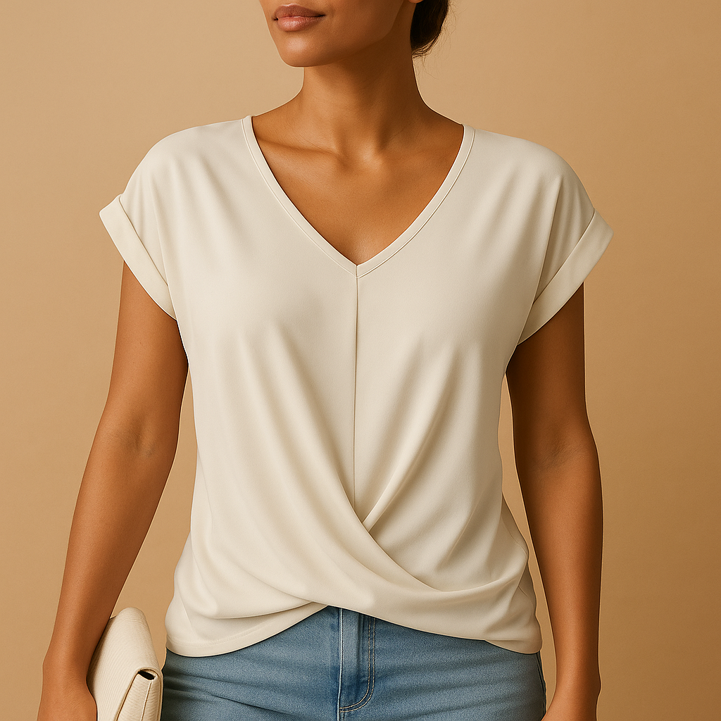 Women’s elegant V-neck blouse with tailored fit and lightweight design, ideal for office wear, casual outings, and versatile styling.