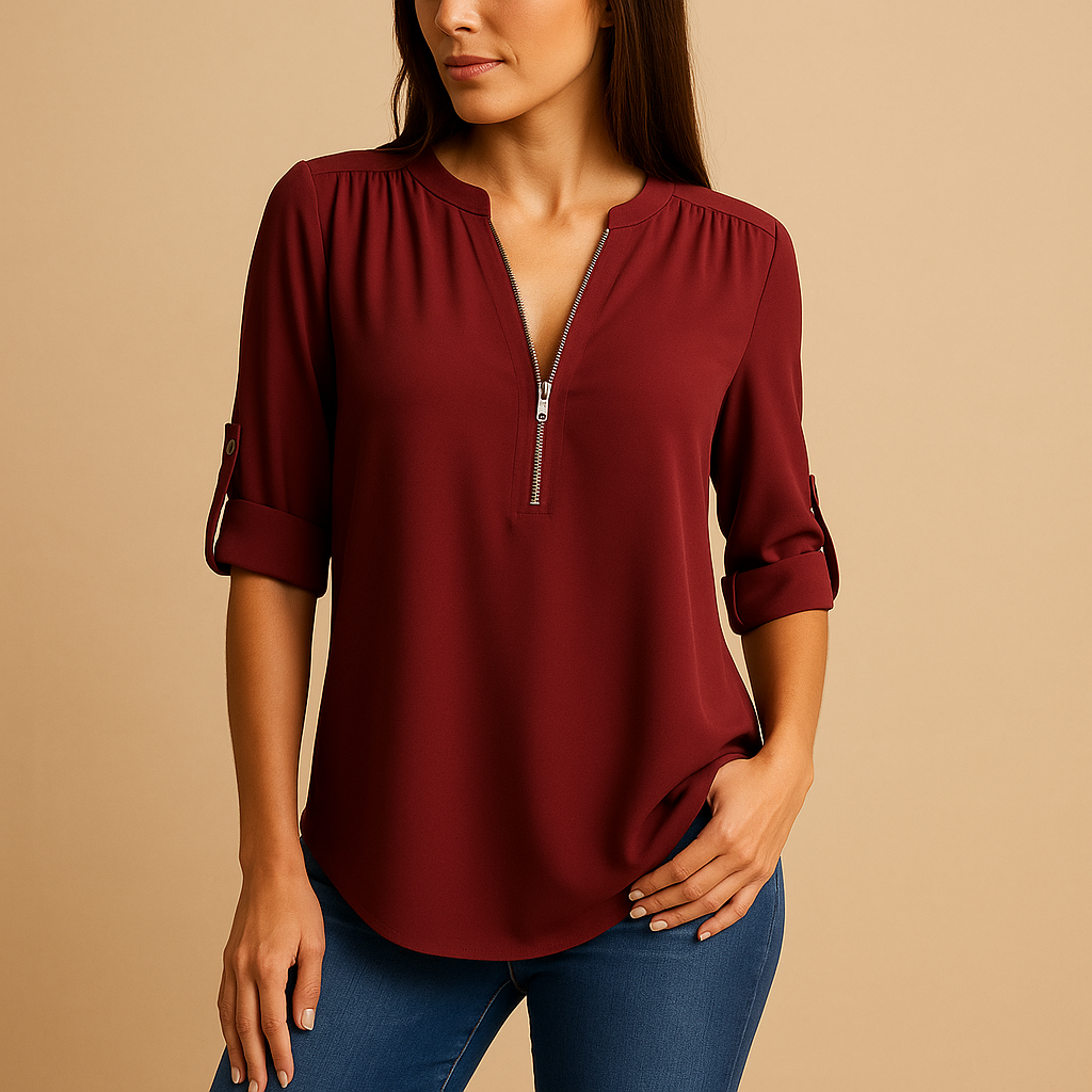 Women’s elegant V-neck blouse with breathable fabric and tailored fit, ideal for office wear, summer outfits, and casual occasions.