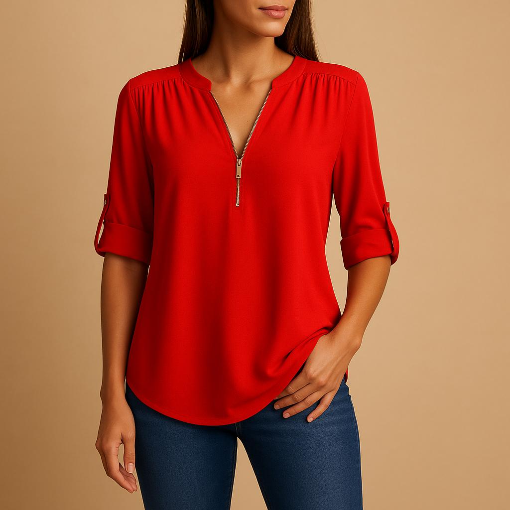 Women’s elegant V-neck blouse with breathable fabric and tailored fit, ideal for office wear, summer outfits, and casual occasions.