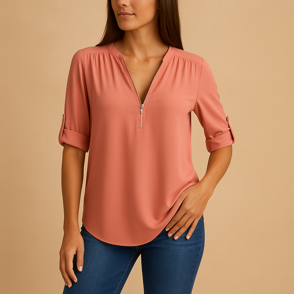 Women’s elegant V-neck blouse with breathable fabric and tailored fit, ideal for office wear, summer outfits, and casual occasions.