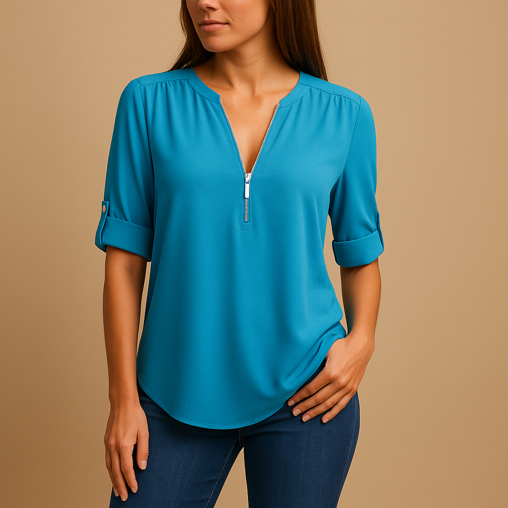 Women’s elegant V-neck blouse with breathable fabric and tailored fit, ideal for office wear, summer outfits, and casual occasions.