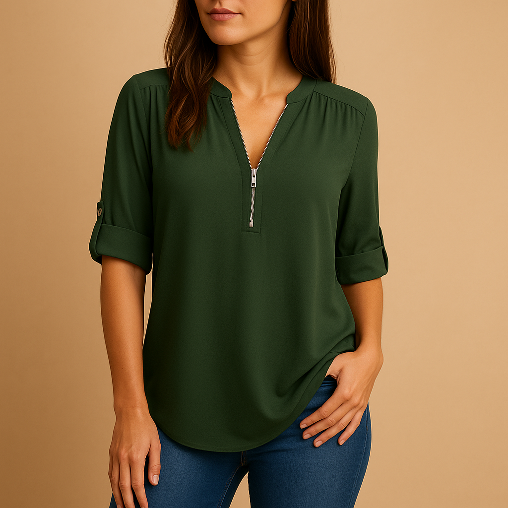 Women’s elegant V-neck blouse with breathable fabric and tailored fit, ideal for office wear, summer outfits, and casual occasions.