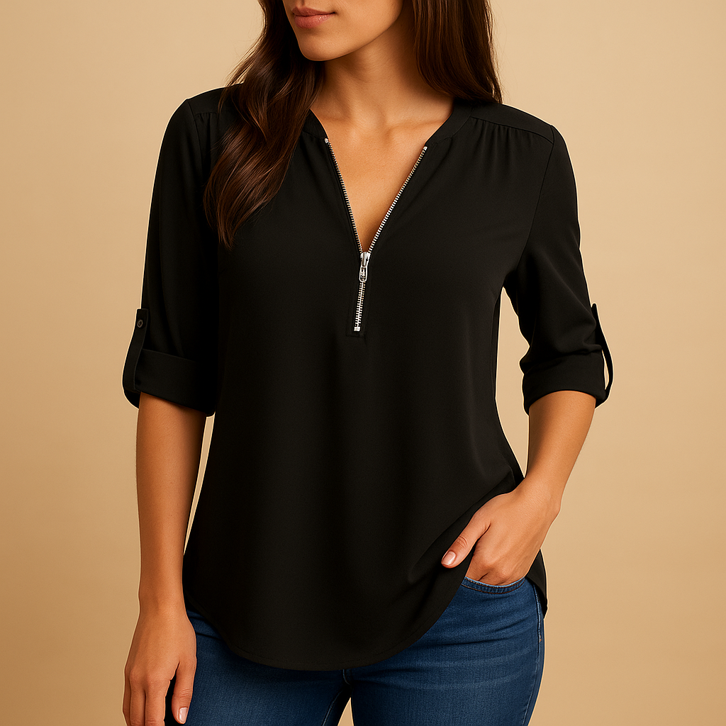 Women’s elegant V-neck blouse with breathable fabric and tailored fit, ideal for office wear, summer outfits, and casual occasions.