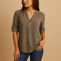 Women’s elegant V-neck blouse with breathable fabric and tailored fit, ideal for office wear, summer outfits, and casual occasions.