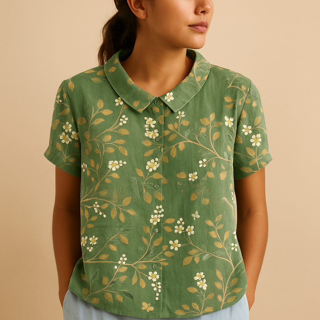 Floral print airy blouse for women with loose comfortable fit and multicolor flower pattern, perfect for casual summer days and outdoor wear.