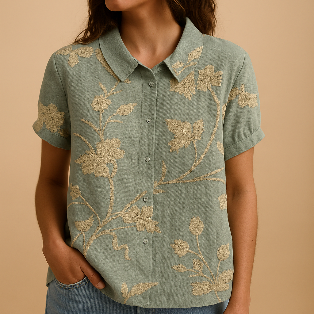 Floral print airy blouse for women with loose comfortable fit and multicolor flower pattern, perfect for casual summer days and outdoor wear.