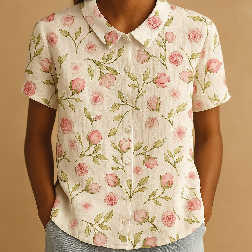 Floral print airy blouse for women with loose comfortable fit and multicolor flower pattern, perfect for casual summer days and outdoor wear.