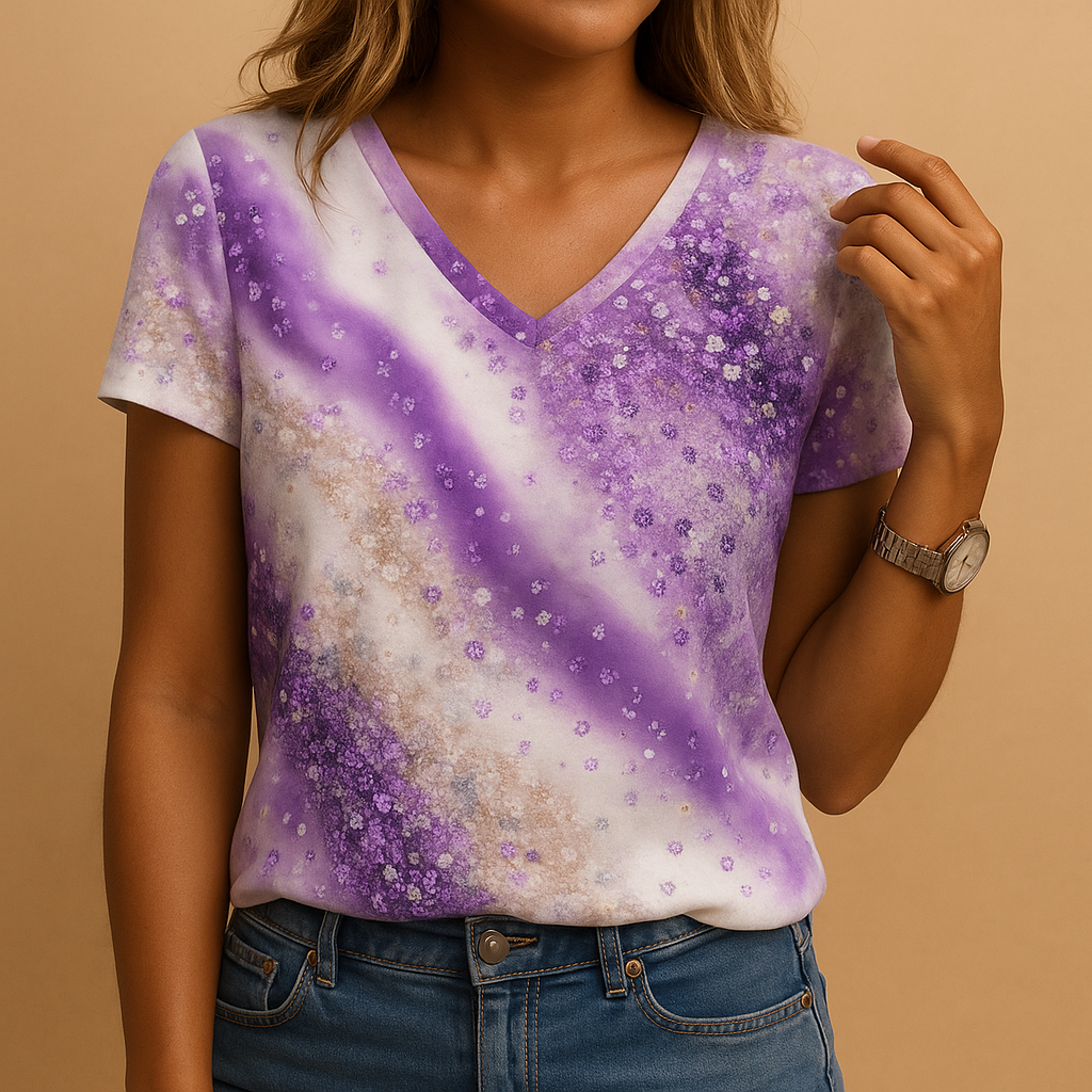 Women’s gradient print V-neck summer blouse with short sleeves and relaxed fit, perfect for casual outings, vacations, and warm weather wear.
