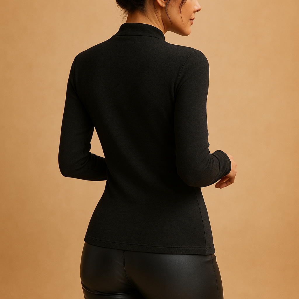 High neck pleated blouse for women in black with elegant neckline and flattering fit, ideal for business meetings and formal occasions.
