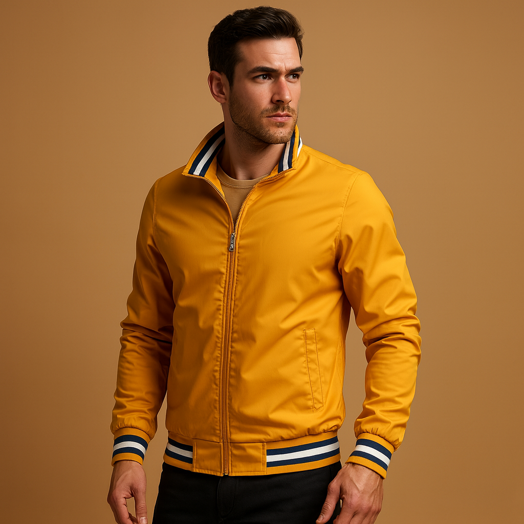 Men’s lightweight summer jacket with a breathable design, timeless look, and zip closure, suitable for daily wear, travel, and evening occasions.