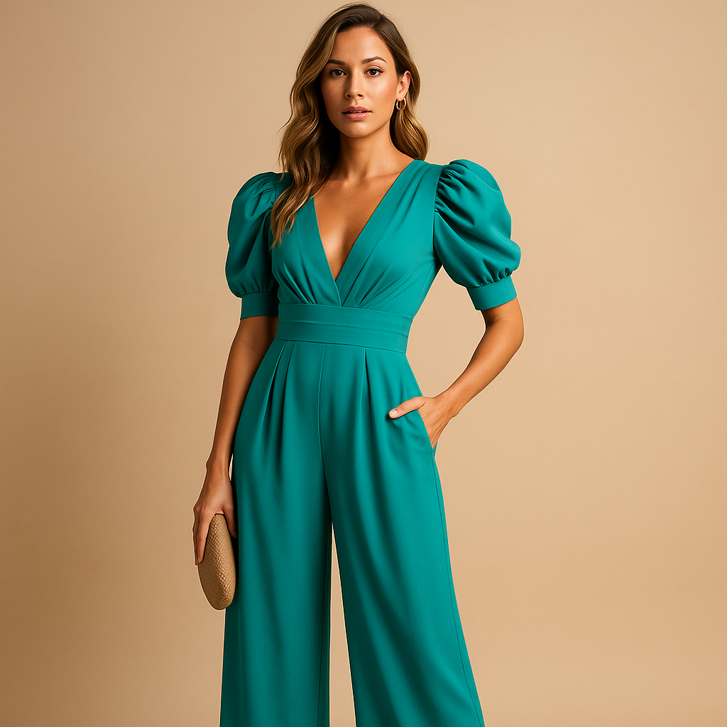 Long elegant jumpsuit for women with a tailored fit and flowing silhouette, suitable for galas, dinners, and formal occasions.
